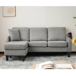Merax 166cm L-Shaped Cotton-Linen Corner Sofa with Reversible Chaise Lounge in Light Grey - thumbnail 3