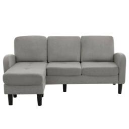 Merax 166cm L-Shaped Cotton-Linen Corner Sofa with Reversible Chaise Lounge in Light Grey - thumbnail 5