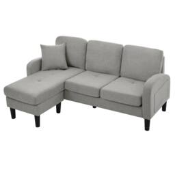 Merax 166cm L-Shaped Cotton-Linen Corner Sofa with Reversible Chaise Lounge in Light Grey - thumbnail 6