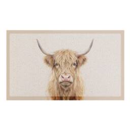 Artsy Mats Neutral Watercolour Highland Cow Doormat (90 x 60cm) in Beige - Size: 60 x 90 cm - thumbnail 2