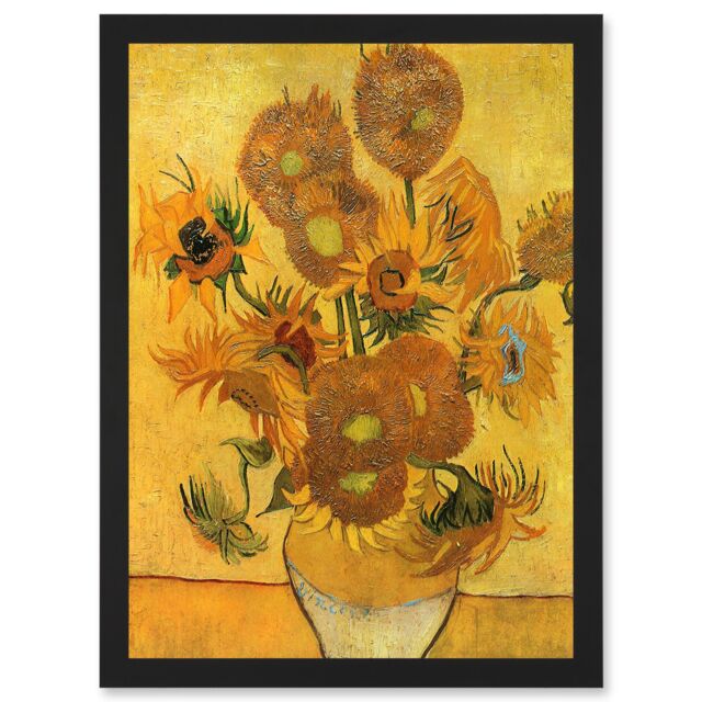 Artery8 Painting Van Gogh Still Life Vase Fifteen Sunflowers A4 Artwork Framed Wall Art Print in Black - image 1