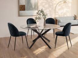 Vente-unique Round Dining Table for 6 Cm Tempered Glass & Black Metal - Clear - thumbnail 3
