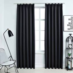 Berkfield Home Elegant Blackout Curtains with Hooks 2 pcs Black 140x225 cm - thumbnail 2