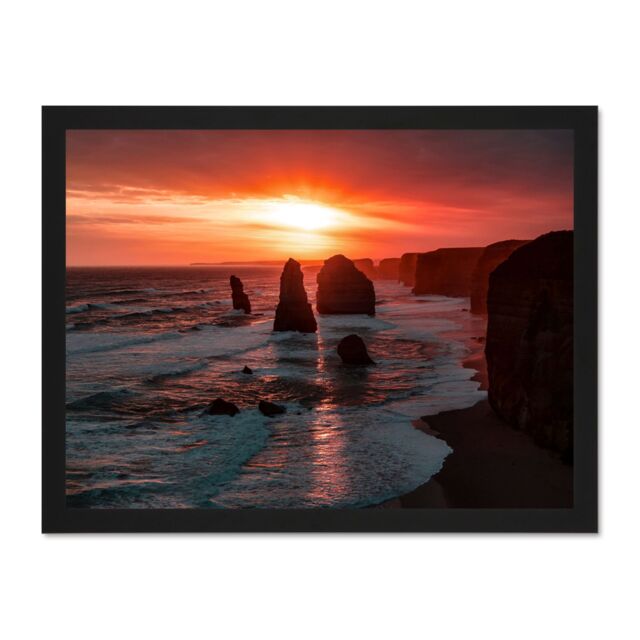 "Artery8 Wall Art Print Holthausen Twelve Apostles Sunset Australia Large Framed Wall Décor Art in White - Size: W18"" x H24""" - image 1