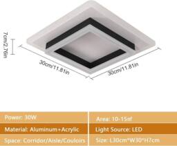 COMELY LED Ceiling Light, 30W Square Acrylic Living Room Ceiling Lights in Black - thumbnail 7