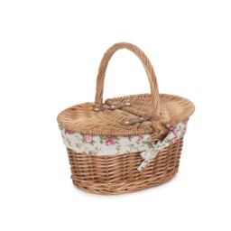 Red Hamper Wicker Childs Light Steamed Finish Cotton Lined Oval Picnic Basket in Brown