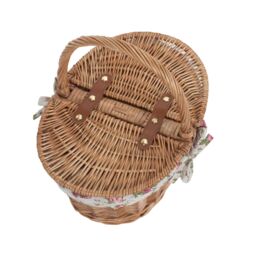 Red Hamper Wicker Childs Light Steamed Finish Cotton Lined Oval Picnic Basket in Brown - thumbnail 3