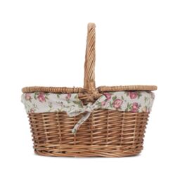 Red Hamper Wicker Childs Light Steamed Finish Cotton Lined Oval Picnic Basket in Brown - thumbnail 2