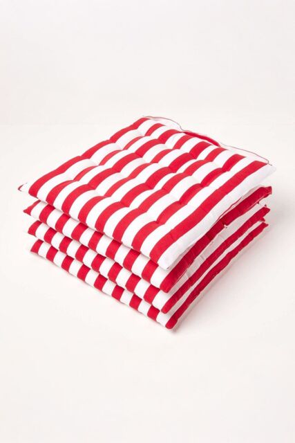 Homescapes 4 Pack Seat Pads Cotton Red Striped Indoor Outdoor Garden Cushion, 40cm - Size: 40 cm x 40 cm - image 1