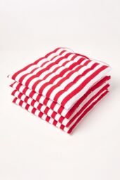 Homescapes 4 Pack Seat Pads Cotton Red Striped Indoor Outdoor Garden Cushion, 40cm - Size: 40 cm x 40 cm