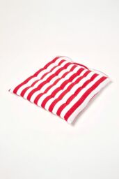Homescapes 4 Pack Seat Pads Cotton Red Striped Indoor Outdoor Garden Cushion, 40cm - Size: 40 cm x 40 cm - thumbnail 2