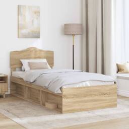 Berkfield Home Bed Frame with Headboard Sonoma Oak 75 x 190 cm Solid Pine Wood in Brown - thumbnail 3