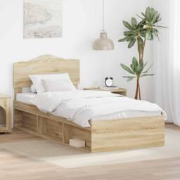 Berkfield Home Bed Frame with Headboard Sonoma Oak 75 x 190 cm Solid Pine Wood in Brown