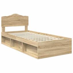 Berkfield Home Bed Frame with Headboard Sonoma Oak 75 x 190 cm Solid Pine Wood in Brown - thumbnail 4