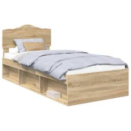 Berkfield Home Bed Frame with Headboard Sonoma Oak 75 x 190 cm Solid Pine Wood in Brown - thumbnail 2