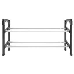 Berkfield Home Sturdy Extendable Shoe Rack with 2 Shelves 119x24x37 cm in Black - Size: 119 x 24 x 37 cm