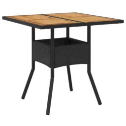 Berkfield Home Garden Table with Acacia Wood Top Black 80x80x75 cm Poly Rattan - Size: 80 x 80 x 75 cm - thumbnail 1