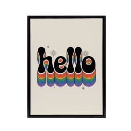 "Artery8 Hello Colourful Retro Rainbow Font Typography Framed Canvas Art Print in Beige - Size: W18"" x H24""" - thumbnail 1