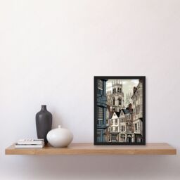 Artery8 Shambles Street Cityscape with York Minster Towers Artwork Framed Wall Art Print A4 in Black - thumbnail 2