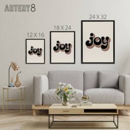"Artery8 Joy Colourful Retro Rainbow Font Typography Framed Canvas Art Print in Beige - Size: W12"" x H16""" - thumbnail 4