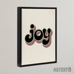 "Artery8 Joy Colourful Retro Rainbow Font Typography Framed Canvas Art Print in Beige - Size: W12"" x H16""" - thumbnail 2