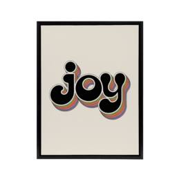 "Artery8 Joy Colourful Retro Rainbow Font Typography Framed Canvas Art Print in Beige - Size: W12"" x H16""" - thumbnail 1