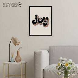 "Artery8 Joy Colourful Retro Rainbow Font Typography Framed Canvas Art Print in Beige - Size: W12"" x H16""" - thumbnail 3