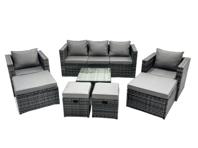 Fimous 9 Seater Patio Lounge Sofa Set with 4 Footstool in Dark Grey - image 1