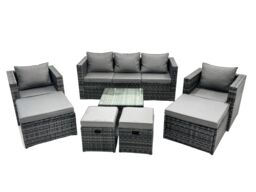 Fimous 9 Seater Patio Lounge Sofa Set with 4 Footstool in Dark Grey - thumbnail 2