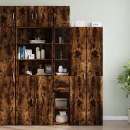 Berkfield Home Slim Storage Cabinet Smoked Oak 30x42.5x225 cm Engineered Wood in Brown - thumbnail 1