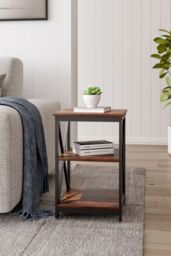 Living and Home Two Layer Vintage Wooden Square Side Table in Brown - thumbnail 2