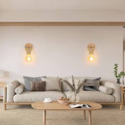 Goeco Pack of 2, Vintage Wall Lights, 350° Rotatable Wall Lamp, Wood, E27 in Natural - thumbnail 5