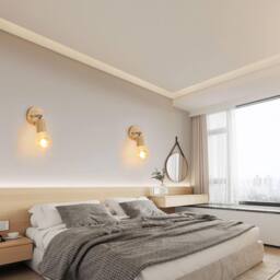 Goeco Pack of 2, Vintage Wall Lights, 350° Rotatable Wall Lamp, Wood, E27 in Natural - thumbnail 6