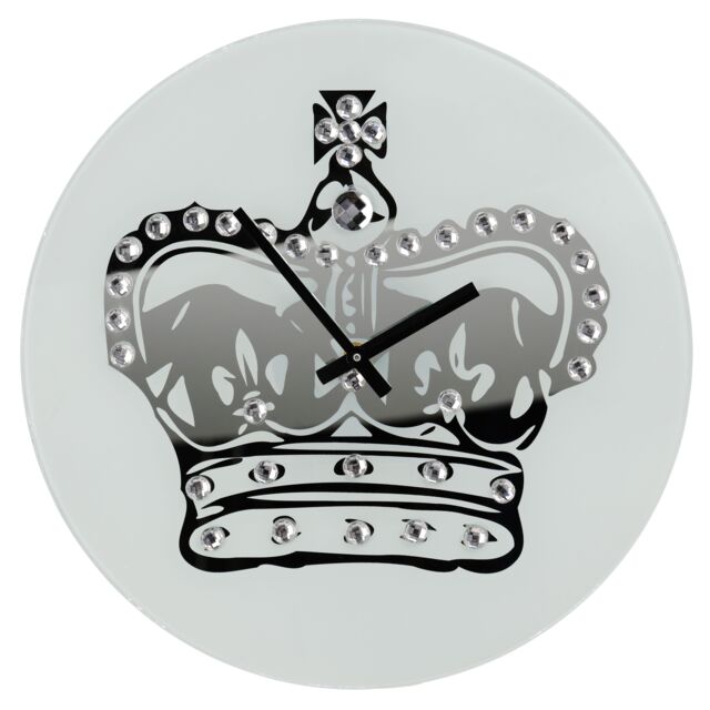 Orsina Glass Crown with Diamantes Wall Clock in White - image 1