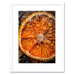 "Artery8 Wall Art Print Orange Slice with Juice Droplets Macro Painting Artwork Framed 9X7 Inch in White - Size: W7"" x H9""" - thumbnail 1