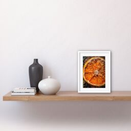 "Artery8 Wall Art Print Orange Slice with Juice Droplets Macro Painting Artwork Framed 9X7 Inch in White - Size: W7"" x H9""" - thumbnail 2