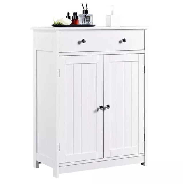 EONLION White Bathroom Floor Cabinet, 2-Door 1-Drawer Freestanding Storage - image 1