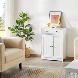 EONLION White Bathroom Floor Cabinet, 2-Door 1-Drawer Freestanding Storage - thumbnail 3