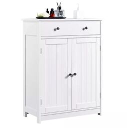 EONLION White Bathroom Floor Cabinet, 2-Door 1-Drawer Freestanding Storage