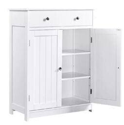 EONLION White Bathroom Floor Cabinet, 2-Door 1-Drawer Freestanding Storage - thumbnail 4