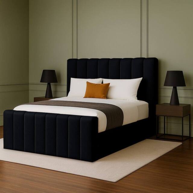 Desire Deco Selena Upholstered Plush Velvet Ottoman Storage Bed Frame in Black - Size: Super King - image 1