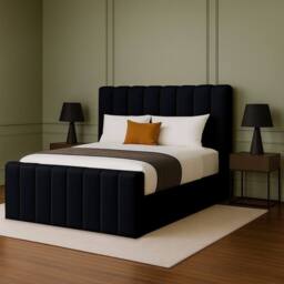 Desire Deco Selena Upholstered Plush Velvet Ottoman Storage Bed Frame in Black - Size: Super King - thumbnail 1