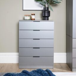 Home Source Phoenix Chest of Drawers Storage 5 Drawer Bedroom Organiser Bedside in Grey - thumbnail 3