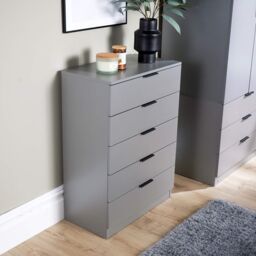Home Source Phoenix Chest of Drawers Storage 5 Drawer Bedroom Organiser Bedside in Grey - thumbnail 2