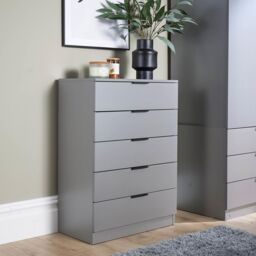 Home Source Phoenix Chest of Drawers Storage 5 Drawer Bedroom Organiser Bedside in Grey - thumbnail 1