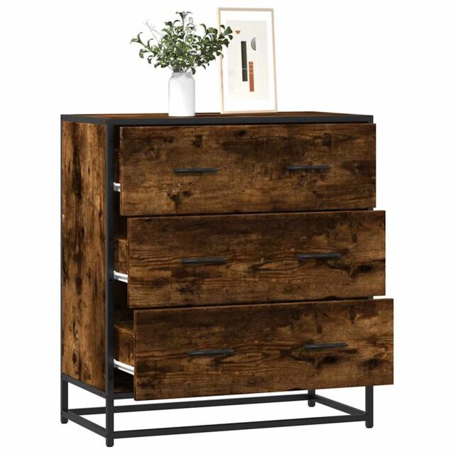 Berkfield Home Sideboard Smoked Oak 68x35x76 cm Engineered Wood & Metal in Brown - Size: 68 x 35 x 76 cm - image 1