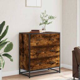Berkfield Home Sideboard Smoked Oak 68x35x76 cm Engineered Wood & Metal in Brown - Size: 68 x 35 x 76 cm - thumbnail 3