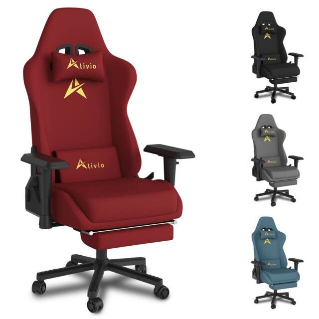 Alivio Ergonomic Velvet Gaming Chair with Lumbar Headrest Support in Red