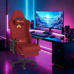 Alivio Ergonomic Velvet Gaming Chair with Lumbar Headrest Support in Red - thumbnail 4
