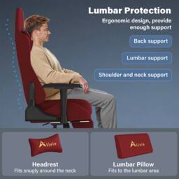 Alivio Ergonomic Velvet Gaming Chair with Lumbar Headrest Support in Red - thumbnail 5